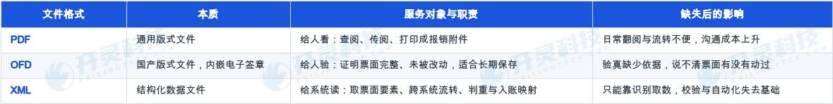 PDF、OFD、XML 分别对谁负责
