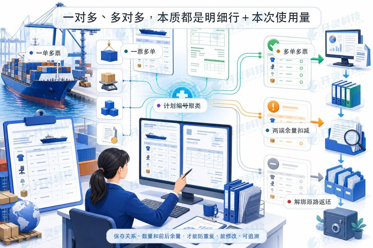 例三:多张报关单与多张发票交叉匹配