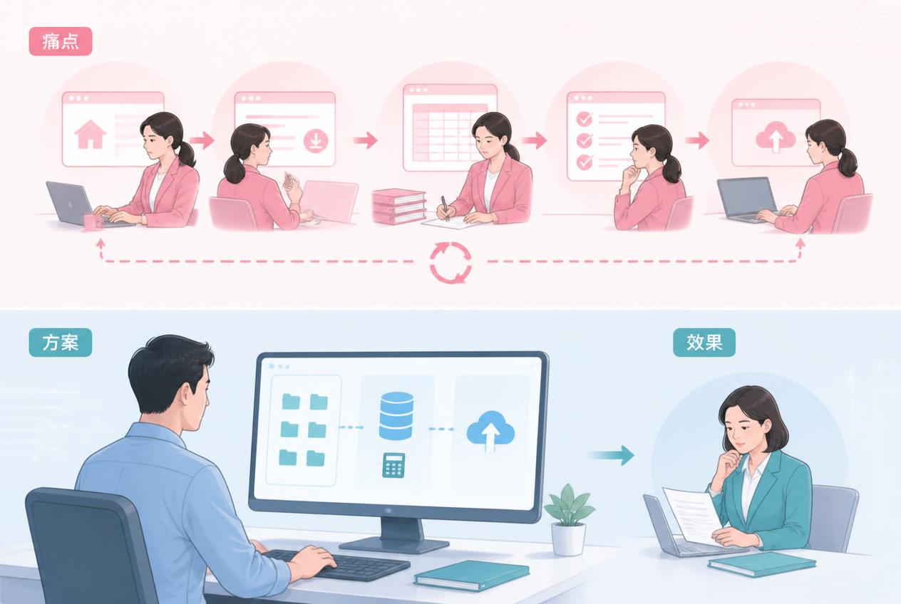 Before-and-after comparison chart of the agency bookkeeping batch filing process