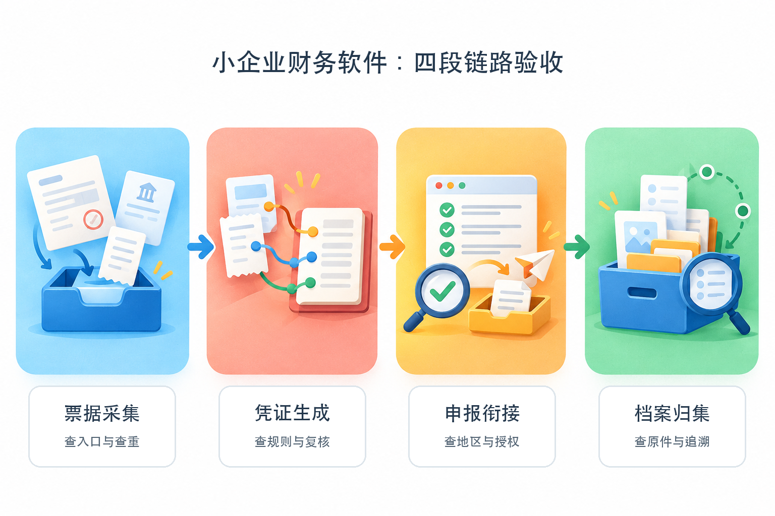 小規模企業財務ソフト4段階チェーン検収図