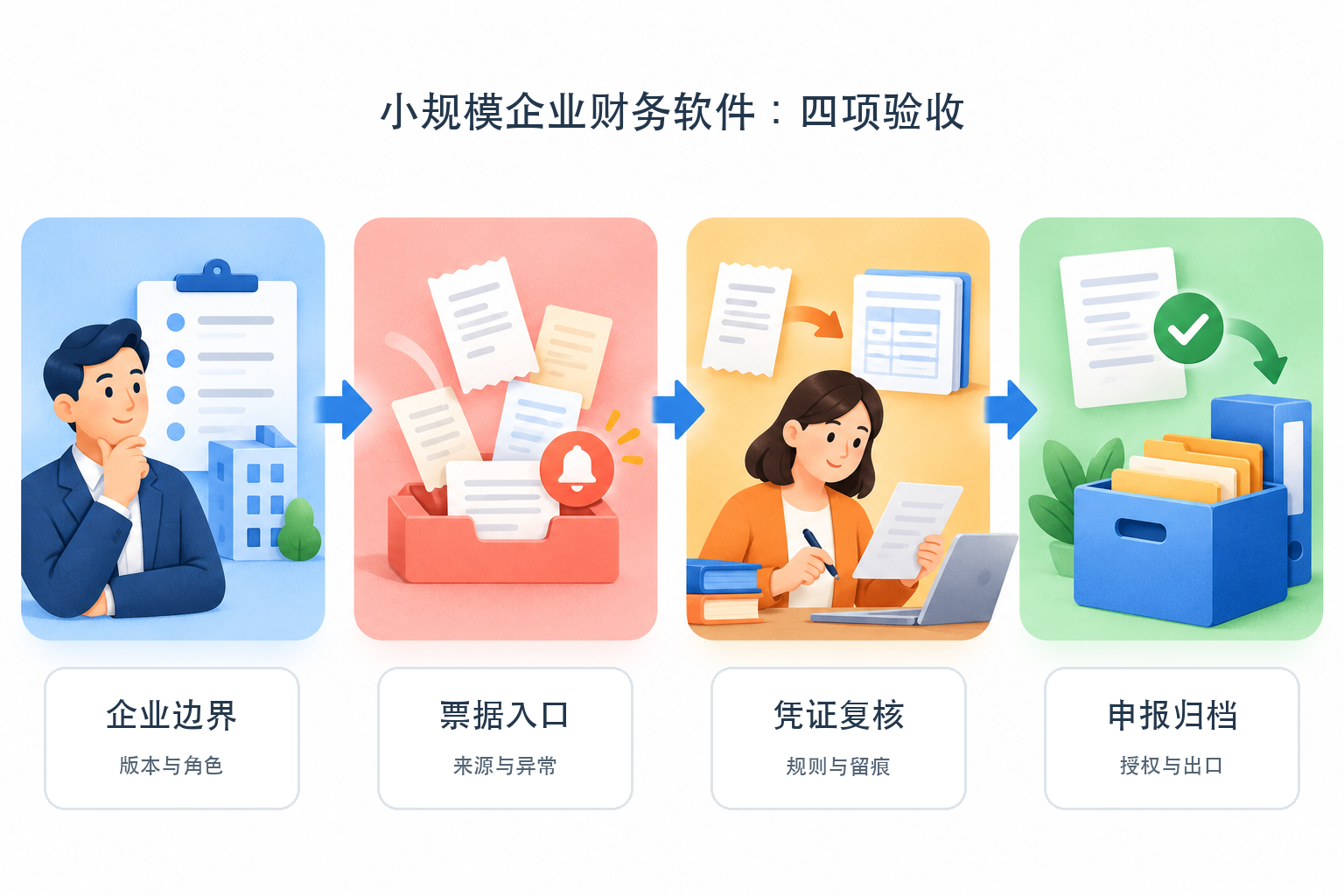 Four-item on-site acceptance diagram for financial software for small-scale enterprises