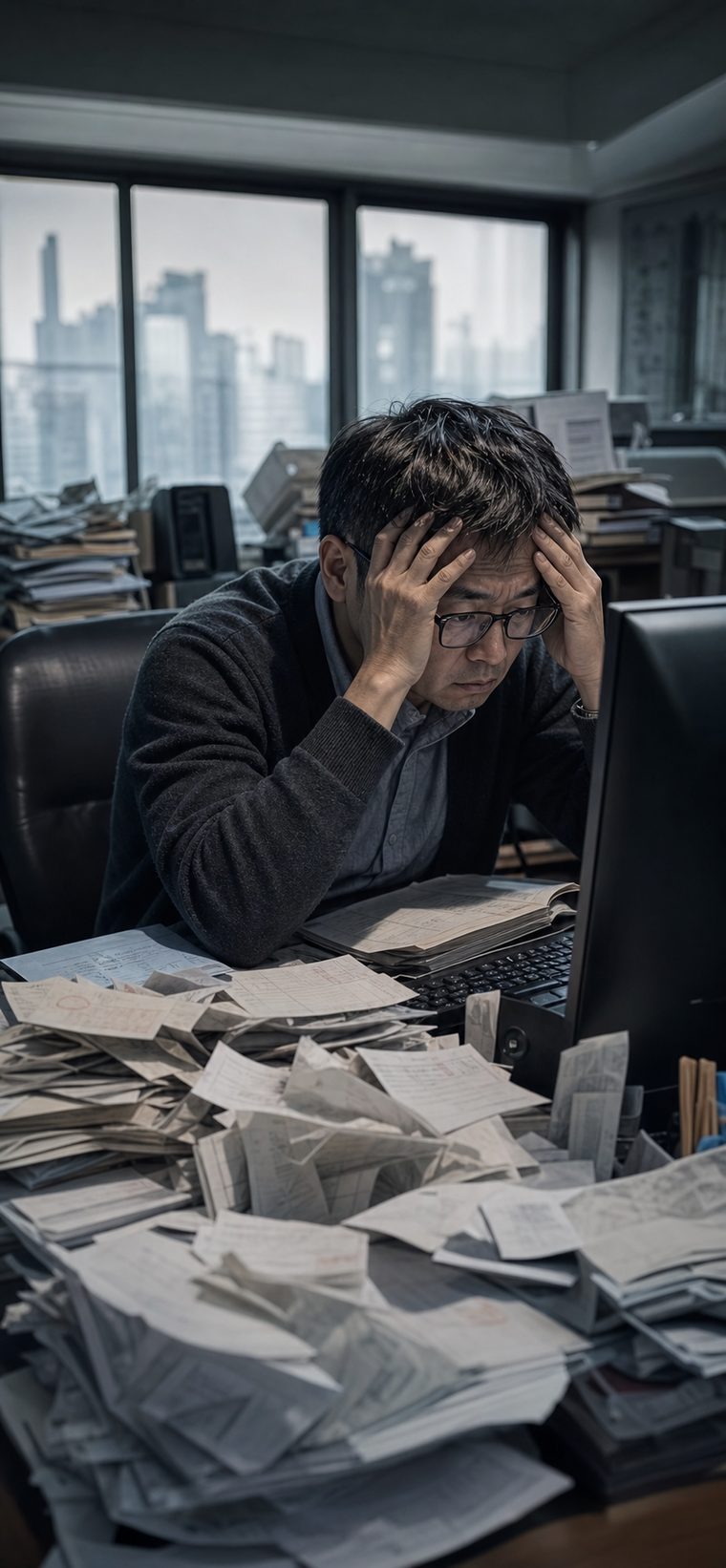 财务人员面对满桌白条发愁